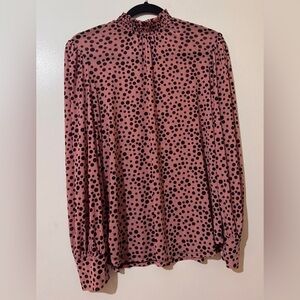 Elegant Sheer Polka Dot Blouse - Mauve and Black